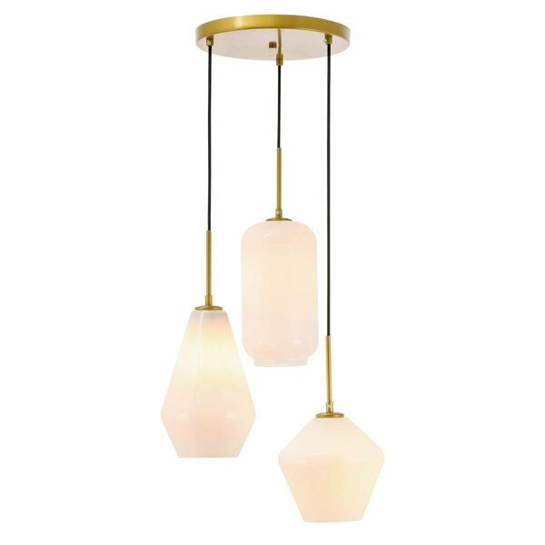 Cling Gene 3 Light Brass & Frosted White Glass Pendant CL2955567